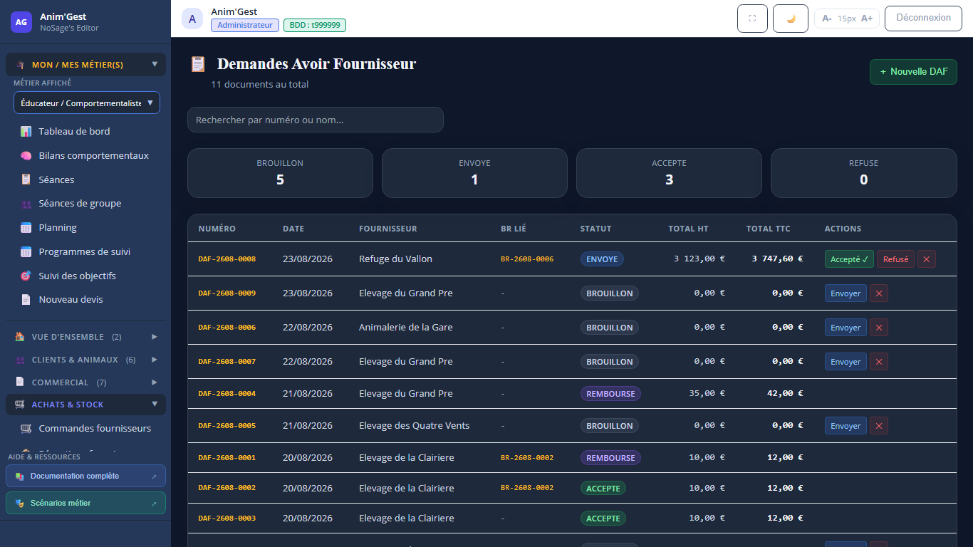 Capture 1 - Demandes d'avoir fournisseur
