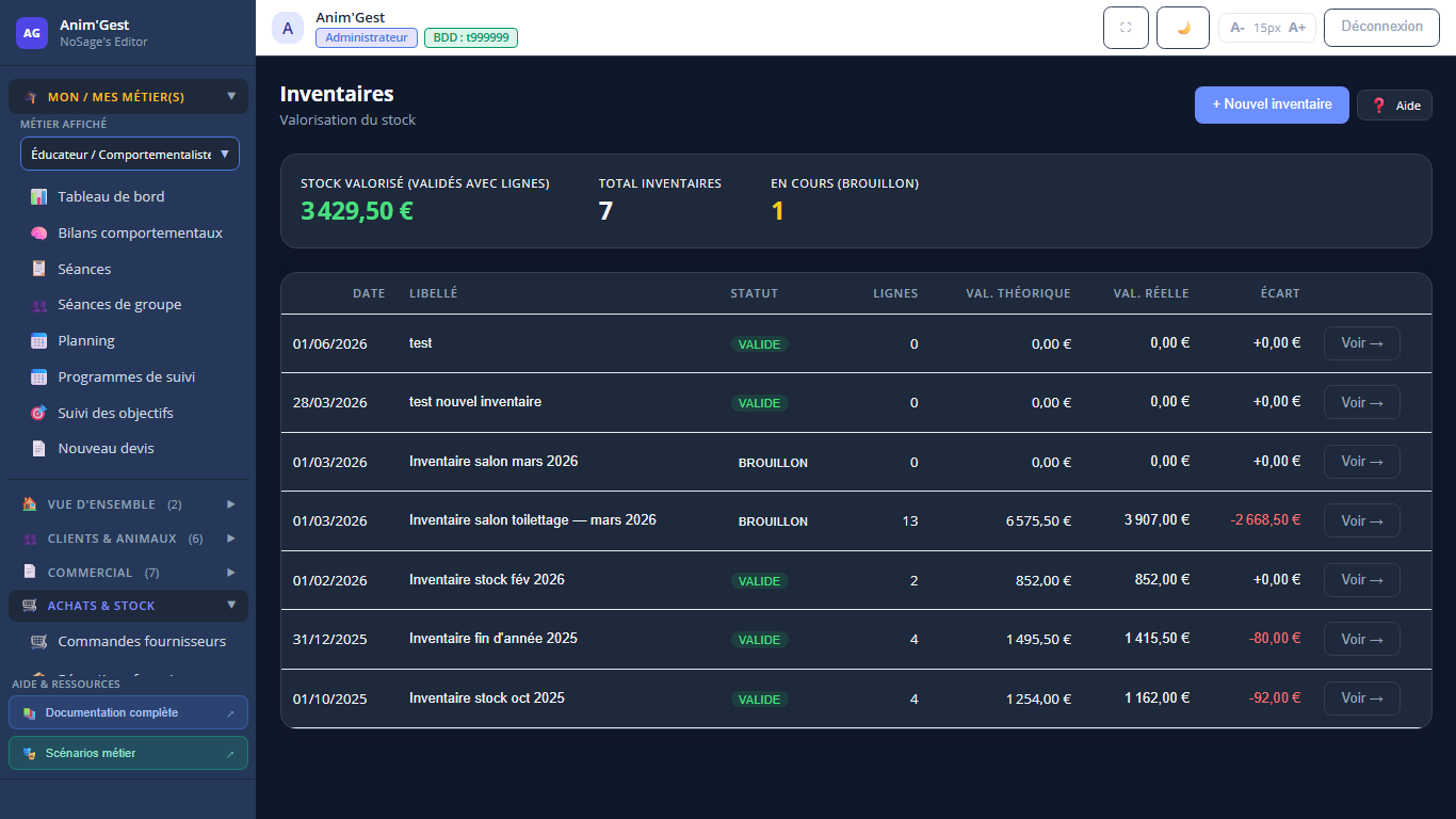 Capture 1 - Inventaires : valorisation du stock