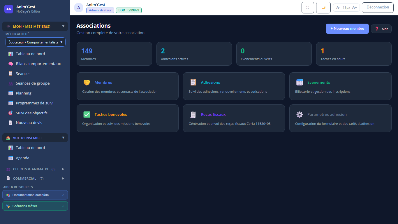 Capture 1 - Accueil du module Associations
