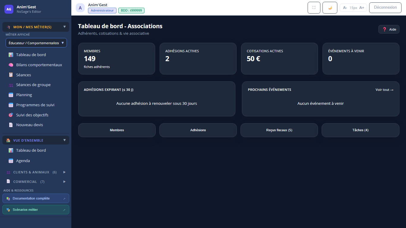 Capture 1 - Tableau de bord Associations