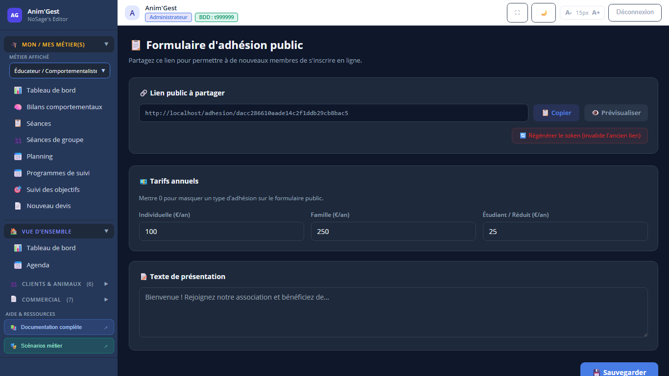 Capture 1 - Formulaire d'adhésion public