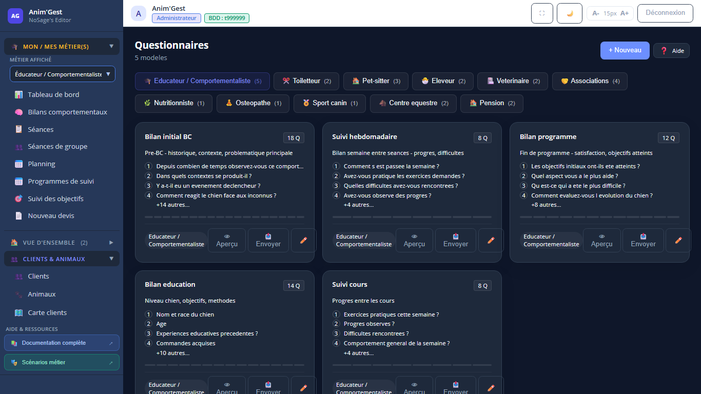 Capture 1 - Les questionnaires clients