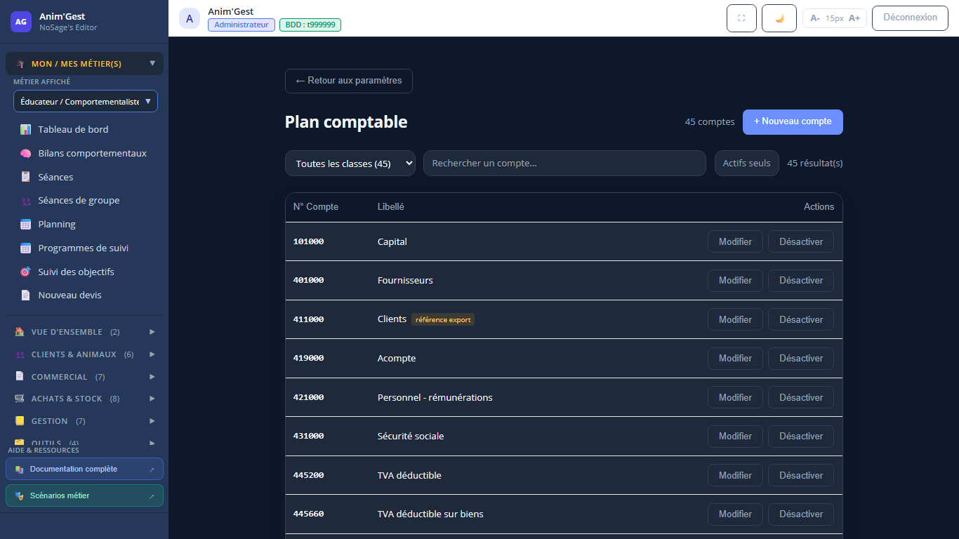Capture 1 - Plan de comptes