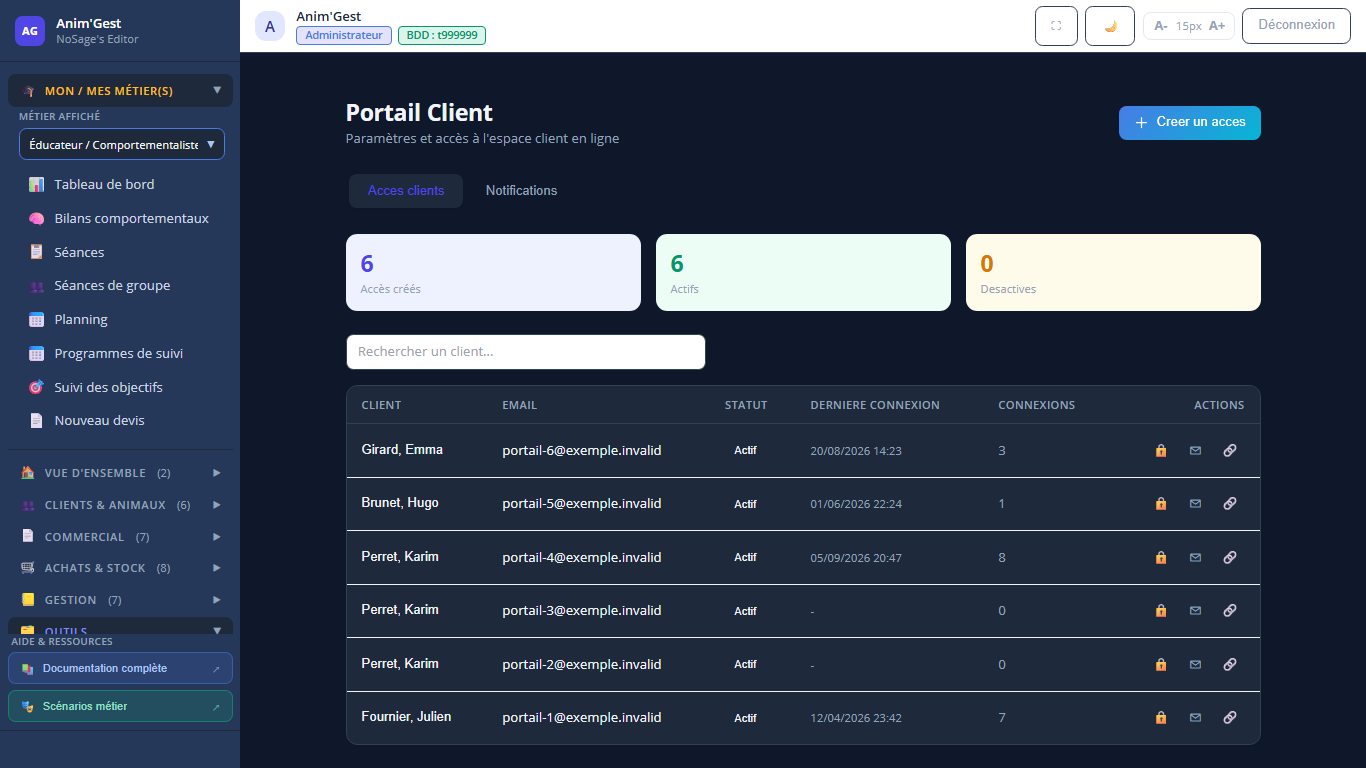 Apercu de l'ecran : param.portail-client