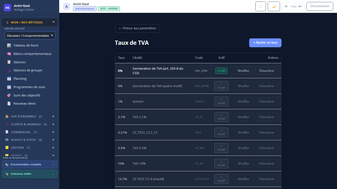 Capture 1 - Taux de TVA